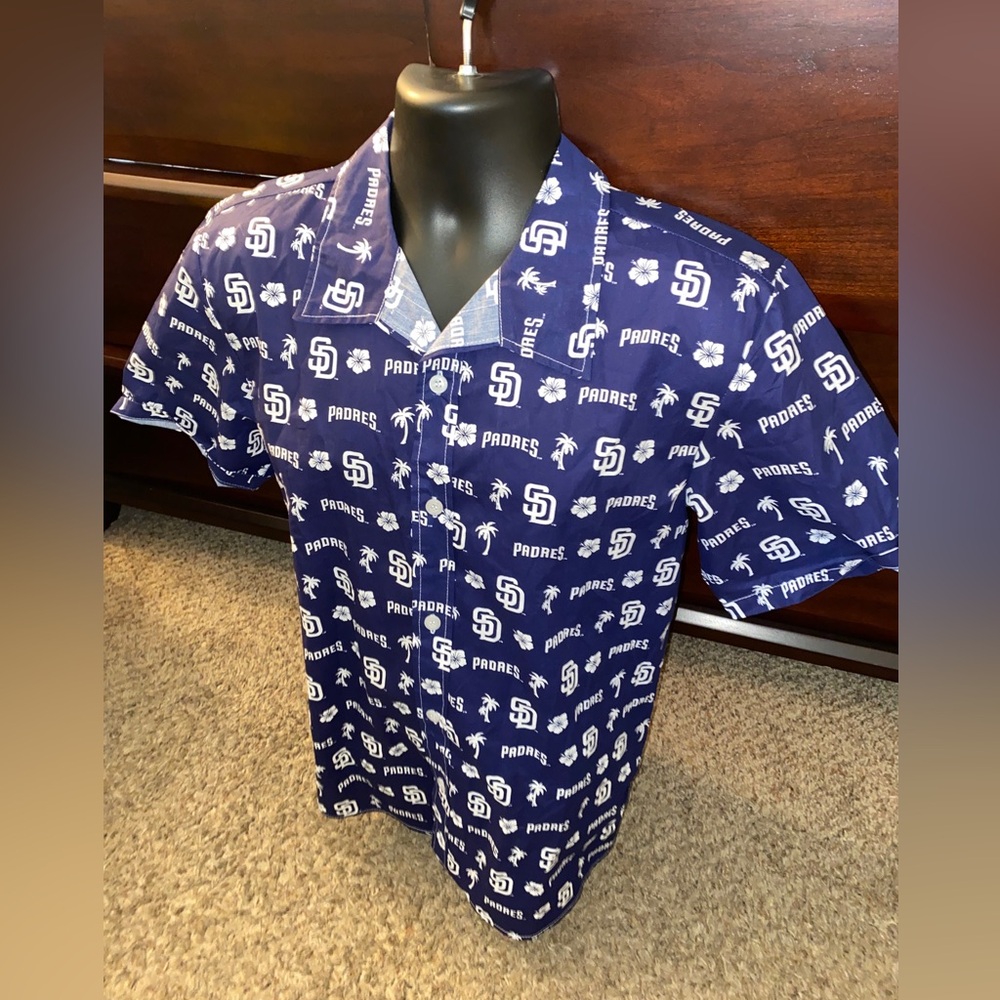 San Diego Padres SGA Logo Hawaiian Button Down Shirt Size Medium MLB Baseball - Picture 2 of 7